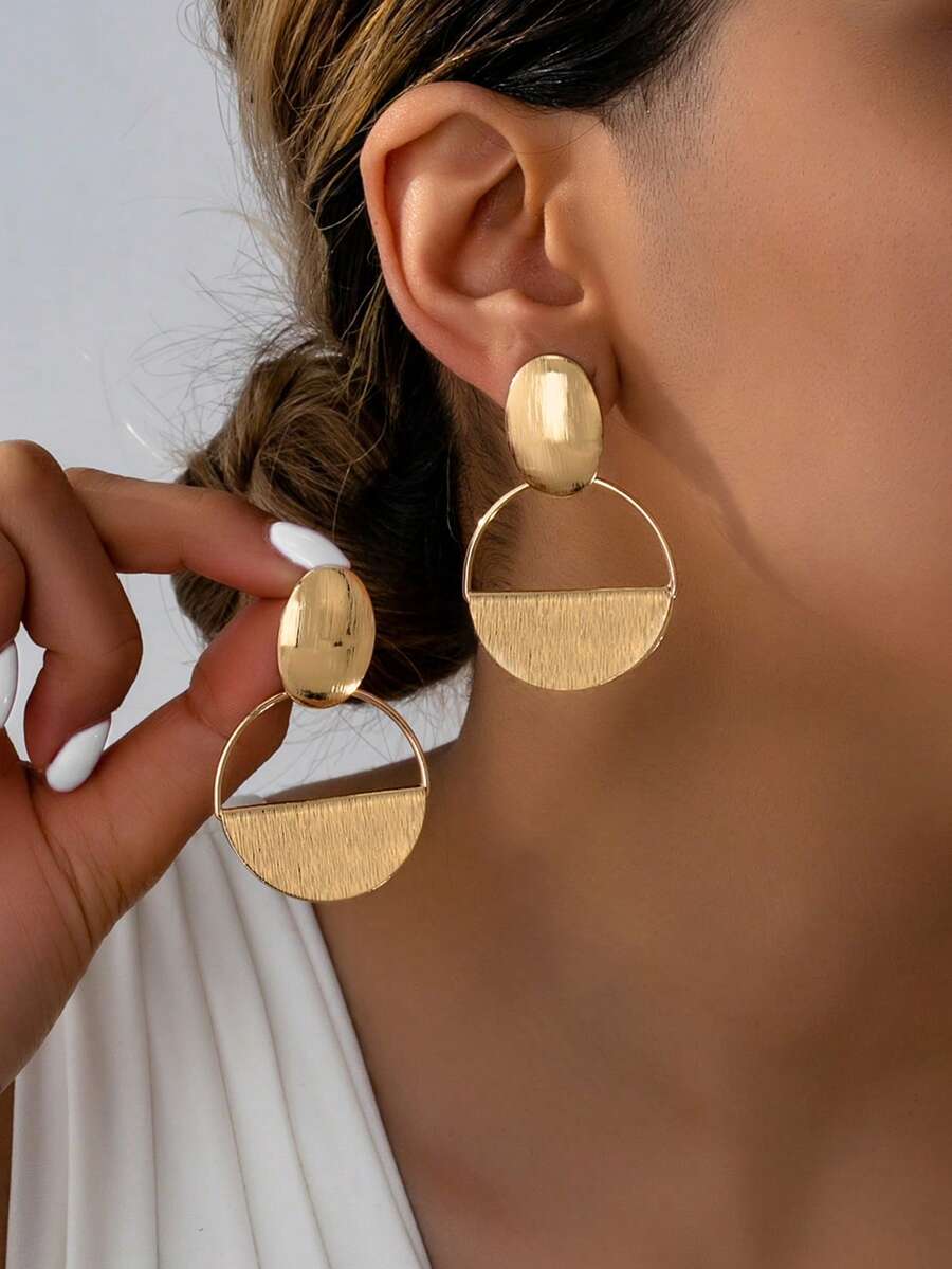 1 Đôi bông tai phong cách retro đa năng và độc đáo với các hình tròn và bán nguyệt rỗng được thiết kế riêng - Phù hợp cho việc đi lại hàng ngày, các dịp đa năng và tối giản (Không kèm hộp quà) - Vàng - Xem 1