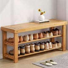 3 Tier Wooden Shoe Rack Seating Bench Hallway Storage Organiser Holder Stand - Yellow - View 1
