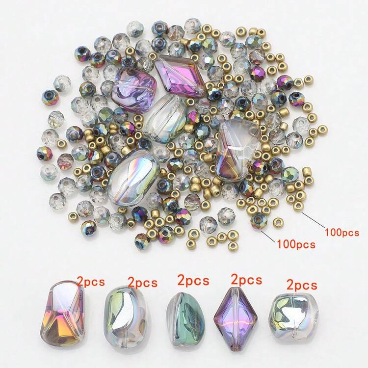 210pcs Glass Beads Set, Including Twisted Beads, Rhombus Pointed Beads, Flat Beads, Small Seed Beads, Electroplated Loose Beads, DIY Materials For Phone Charms, Necklaces, Earrings, Keychains, Bags And Other Accessories - Car Back Twist Bead Chain Material - View 18