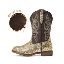 Girls Gold Cowgirl Boots Glitter Western Style Toddler Cowboy Boots Child Mid Calf Rhinestone Riding Shoes Party Birthday Dress Up For Toddler/Little/Big Kid Party School Holiday Dress Up - Vàng - Xem 6