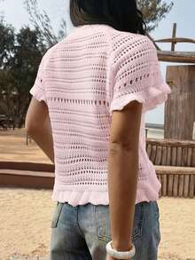 Live To Mo 女士镂空针织沙滩罩衫，饰有精美贝壳图案，优雅海洋元素设计，是夏季度假和情人节的完美之选（粉色） - 粉色 - 查看 2