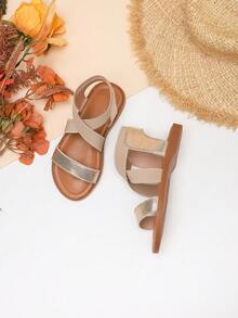 女童简约风平底沙滩凉鞋，春夏款 - 金色 - 查看 4