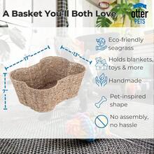 Dog Toy Basket, Bone Shaped Dog Toy Bin, Handmade Pet Organizer And Storage, Toy Box For Cats, (17x13 Seagrass) - 中號(17x13吋) - 查看 3