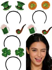 1pc Clover & Polka Dot Cute ABS Plastic Party Headband, Green For St. Patrick's Day - Multicolor - View 1