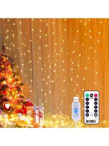 Cortinas Decorativas De 300 Led Serie De Luces Con 8 Modos - Amarillo - Ver 2