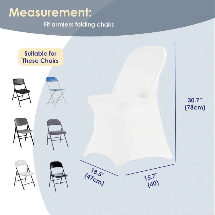 20/40/60/120pcs Stretch Spandex Folding Chair Cover Folding Kitchen Chair Cover, Universal Washable Sofa Cover Protective Cover, Detachable Chair Cover, Suitable For Wedding Party Restaurant Banquet Events - 白色 - 查看 3