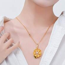 1件套甜美珐琅多层黄色花朵吊坠项链，手绘向日葵装饰，适合女性日常佩戴 - 黃色花朵吊墜項鍊 - 查看 3