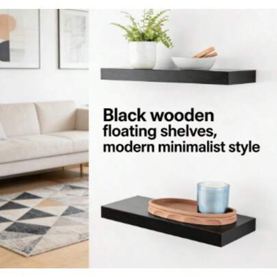 Black 16.5" Wood Floating Shelves, Set Of 2