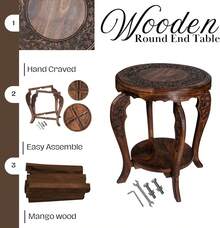 The Wooden Town Farmhouse Mesa auxiliar redonda decorativa, mesita de noche rústica para sala de estar, recámara, mesas de café, bandeja de madera, acabado hecho a mano, 18 x 22 pulgadas, quemada - 1 - Ver 7