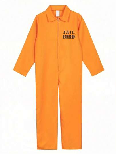 Hapishane Mahkumu Kostümü - Ön Fermuarlı Parlak Turuncu Hapishane Tulumu, Cadılar Bayramı, Paskalya, Cosplay Partisi Kıyafeti - Temalı Etkinlikler ve Hapishane Rol Oyunları İçin Esnemeyen Kumaş - Kolay Temizlenebilir, Sade Tasarım, Rahat Kalıp
