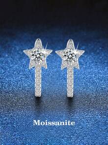 BLOVEMEE 2pcs Luxury 925 Sterling Silver 0.5Carat X 2 Moissanite U-Shaped Star Earrings, Suitable For Women's Daily Wear, Party, Holiday, Mother's Day, Wedding Anniversary, Birthday Shiny Jewelry Gift - EH0085M - View 1