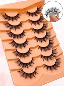 Asiteo 7对装蓬松卷翘猫眼假睫毛，自然浓密仿貂毛睫毛，奢华浓密效果，可重复使用且易于佩戴 - 濃密款 - 查看 7