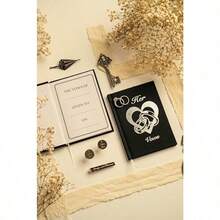 Impress Vow Books His And Hers Wedding Linen Vow Books For Wedding With Cufflinks Tie Clip Set Vow Book Foil Stamped Vows Wedding Vows Book - Wedding - View 6