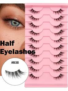 Asiteo 10对假睫毛 自然半截睫毛 猫眼透明带假睫毛 蓬松轻盈3D仿貂毛假睫毛 短款柔软假睫毛条 - 半眼睫毛 - 查看 8