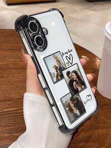 1个可定制3张照片姓名文字的防震透明黑色全框手机壳，兼容 17/Air/17pro/17promax/16/16pro/16plus/16promax/15/14/13/12/11等型号，适合作为礼物送给朋友 - 黑色 - 查看 5
