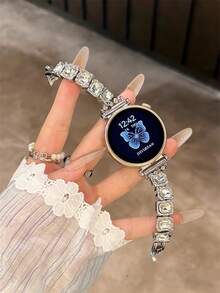 18mm, 20mm, 22mm Diamond Watch Bands, Adjustable Length, Compatible With Samsung Galaxy, , And Other Watch Models, , Soft, Breathable - Silver Square Diamond - View 5