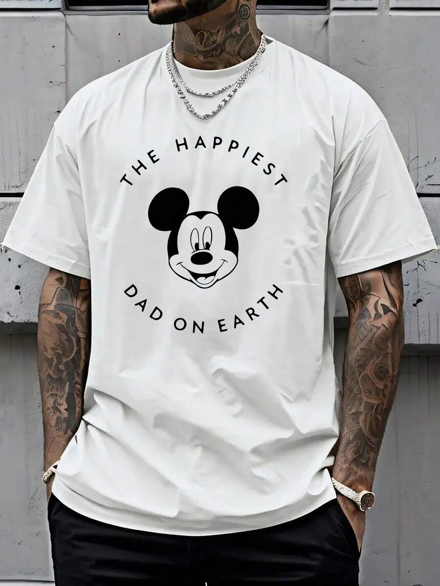 Disney Authorized-Men's Cotton Short-Sleeved T-Shirt, [Authorized] Mickey Print Of The Happiest Dad Disney Shirt In The World, Dad Shirt Of Disney Trip, Father's Day Gift, New Dad Disney Shirt, Men's Disney Shirt. - trắng - Xem 1