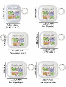 1pc Cartoon Slogan Pattern Wireless Bluetooth Earphone Protective Case Compatible With Apple 1/2/3/4, Pro/Pro2/Pro3 - Multicolor - View 3