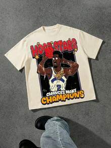 男士休闲百搭简约印花短袖T恤 - 杏色 - 查看 3