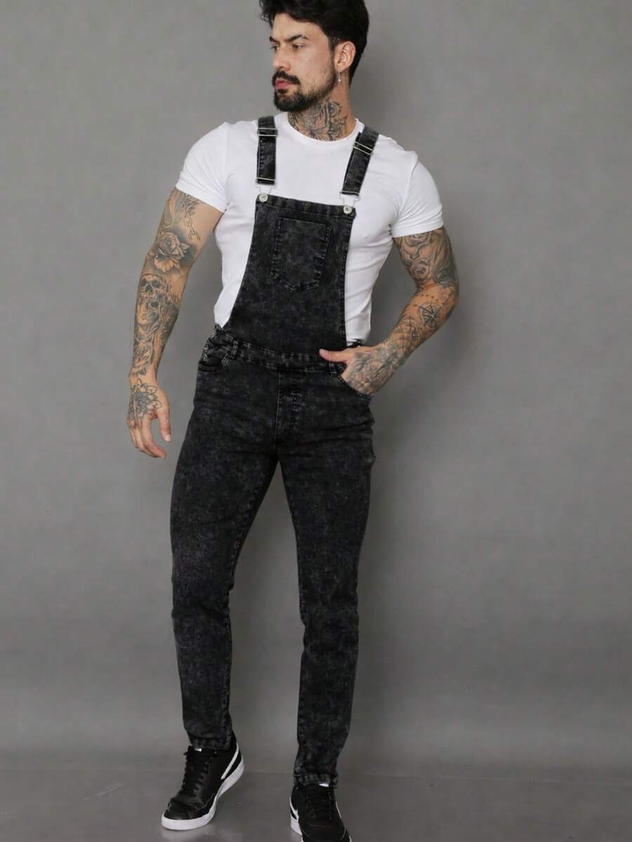 Men's Gray Graphite Denim Jumpsuit (Overalls) - Graphite - View 1