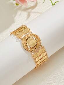 Mgyi 金色铜质时尚高端复古女士手链，18K镀金优雅方形设计，适合尼日利亚、迪拜、中东、沙特阿拉伯等地，可用于新娘婚礼、日常佩戴、结婚纪念日礼物、万圣节礼物等。 - PSL-040 - 查看 4