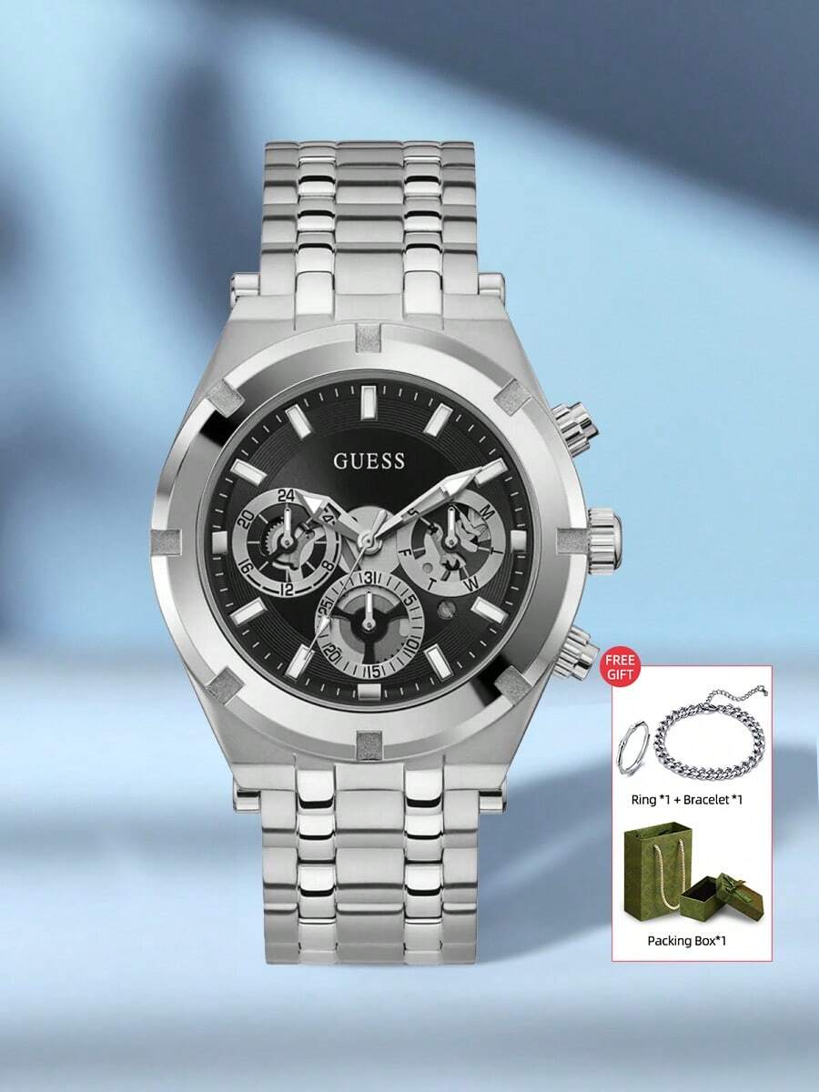 Guess 男士石英表 - 银色表带，计时功能，时尚男士腕表，送给男友/丈夫的理想礼物 GW0260G1 - 銀色 - 查看 1