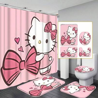 1/4件套浴帘套装，时尚浴室装饰，防水布浴帘套装（含12个挂钩），防滑浴室地垫，U型马桶垫，马桶座套，理想的圣诞礼物