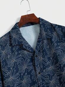 Herren Kurzarm Poloshirt mit Blume Muster, modisch für den Sommer - Blau - Übersicht 4