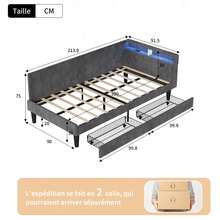 EZSSW Gepolstertes Doppelbett mit Stauraum, Schlafsofa mit 2 Schubladen, Tagesbett mit Staufach, Jugendbett mit Lattenrost, Grau/Weiß, ohne Matratze - Grau - Übersicht 9