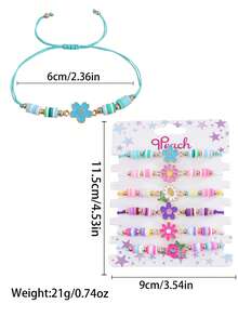 6件套铜镀锌合金向日葵雏菊吊坠可调节手链，适合女孩佩戴 - 彩色 - 查看 4