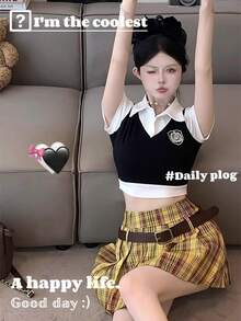 Women Skirts - Yellow Plaid Skirt - View 4