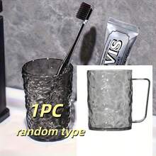 Glacier Style Mouthwash Cup With Integrated Toothbrush Holder, Ripple Textured Bathroom Tumbler With Handle Slot, Space-Saving Toothbrush Organizer Cup For Vanity - With Handles - View 13