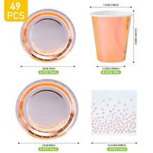 Rose Gold Disposable Plates, Napkins, Cups - 8 Guest Party Supplies Set, Disposable Paper Plates Tableware Suitable For Birthday, Wedding, Theme Party, Family Picnic - Multicolor - View 7