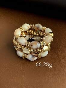 Set 3 Buah Gelang Manik Akrilik Tebal Multi-Lapisan Multi-Warna Gaya Retro Bohemian dengan Hiasan Batu Hancur Emas untuk Wanita - Multiwarna C - View 3
