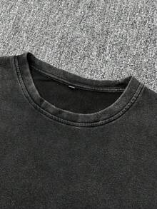Women's Casual Washed Retro Style Round Neck Short Sleeve T-Shirt - Black - View 3