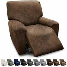 Chair Covers 4-Pieces Recliner Chair Covers 1 Seater Cover For Recliner Chair Leather Look Recliner Slipcovers With Pockets Spandex Fabric Furniture Covers(Recliner, Brown) - 棕色 - 查看 1