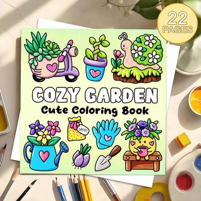 Colección para colorear de un jardín acogedor, escenas de plantas lindas y tesoros de jardín caprichosos, (versión mejorada de 22 páginas de papel grueso) Un libro para colorear diseñado especialmente para mujeres, con colores brillantes, que ayuda a aliviar el estrés, adecuado para marcadores, para adolescentes, con elementos fantásticos y espeluznantes.