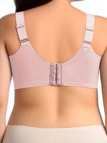 Plus Size Soft Support Wireless Bra, Seamless Mesh Patchwork Backless Bra - Pink - View 2