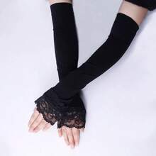1 Pair Lace Trim Solid Color Fashionable Long Arm Sleeves, Suitable For Spring Outings, Cycling, Outdoor Activities, And Driving,Gloves,Party - Multicolor - View 4