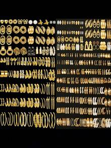 Juego de 72/36/24/12 piezas de pendientes de aro y pendientes de botón con diseños geométricos irregulares, mariposas, corazones y perlas falsas, de moda y sencillos, para mujeres, parejas, vacaciones de verano, citas, regalos, uso diario, casual, fiestas y bodas - Amarillo Oro - Ver 1