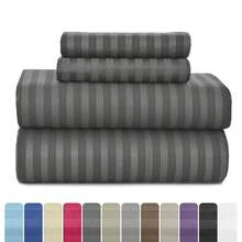 Lux Decor 4 Pc Stripe Bed Sheets High GSM Brushed Microfiber Sheets - Elevate Your Sleep Experience With Deep Pocket Bedding Sheets & Pillowcases-Graduation Gifts, Home Decor, Back-To-School Gift, Valentine's Day Bedroom, Spring Bedding Refresh, Guest Room Essentials, Dorm Room Bedding, Premium Bed Linens, Easy Care Sheets, Hypoallergenic Fabric, Year-Round Comfort, Master Bedroom Update, Matching Bedding Set, Hotel Quality Linens, Everyday Use, Classic Look, Home Basic - 深灰色 - 查看 2