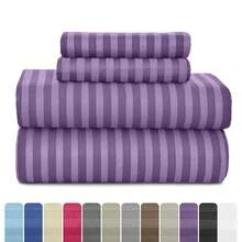 Lux Decor 4 Pc Stripe Bed Sheets, High GSM Brushed Microfiber Bedding Set With Deep Pocket Fitted Sheet & Pillowcases. Soft, Breathable, Hypoallergenic, Easy Care, And Wrinkle Resistant For Year-Round Comfort And A Classic Hotel-Quality Look. - 紫色 - 查看 2