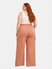 Women's Plus Size Tailored Cargo Pants With Wide Legs - 珊瑚粉 - 查看 2
