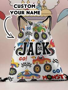 1pc Customized Name Cartoon Car Pattern Drawstring Backpack, Can Be Customized According To Your Unique Design, Perfect For Children, Print Your Own Name Or Print Your Sister's And Classmates' Names As A Gift To Give To Others - Multicolor - View 11
