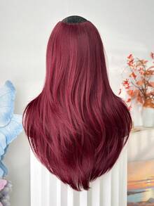 22英寸酒红色V形耐热合成纤维发夹，适合女性在圣诞节、万圣节、音乐节、派对和日常使用。 - 酒紅色 - 查看 4