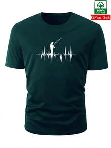 Kit 3 Peças Camiseta Masculina Casual para Pesca e Atividades do Dia-a-Dia - branco/preto/verde - Visão 3