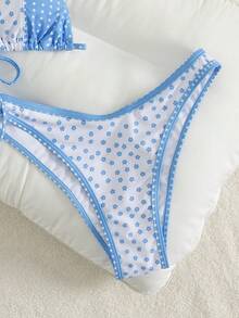 PEPPERMOLLY Bộ bikini hai mảnh họa tiết hoa nhí phối màu, kiểu cổ yếm, thích hợp cho kỳ nghỉ hè trên bãi biển dành cho nữ. - Màu xanh nhạt - Xem 6