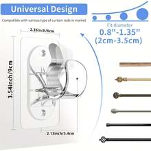 2/4/6pcs No Hole Curtain Rod Brackets | Self Adhesive, No Drilling, No Nail Heavy Duty Stick On Rod Hooks, Transparent Plastic, Classic Style - White - View 3