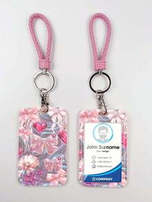 1pc ABS Iridescent Bowknot Pattern Fashion Personalized Cartoon Pull-Push Card Holder Keychain Bag Pendant, Student Wristband Card Holder, Ladies Wristband Card Holder, ID Bus Protection Case, Student Campus Card Protection Case - Rectangle - View 12