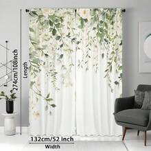 Bộ 2 rèm cửa in kỹ thuật số họa tiết lá mùa xuân Bắc Âu, nền trắng, cản sáng, thích hợp cho phòng ngủ, phòng khách, văn phòng, thiết kế có khe luồn thanh treo, chống phai màu, phong cách nghệ thuật. - Nhiều màu - Xem 19